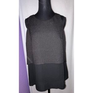Alfani Petite Black Sleeveless Overlay Top Textured Blouse Size‎ 6P Career